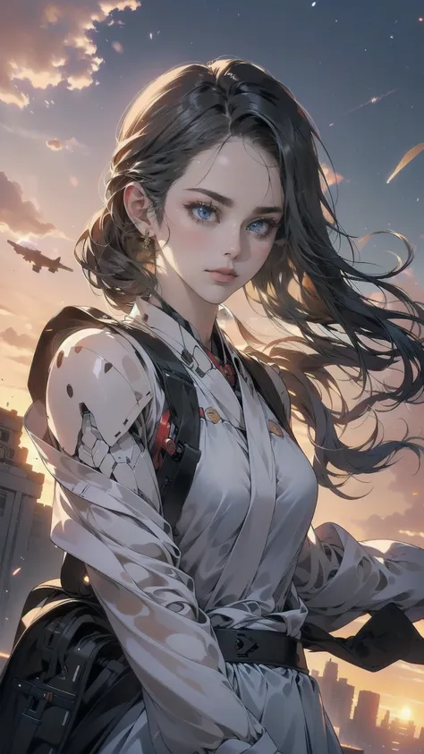 Perfect Eyes, Soft Light, high quality, 8k resolution, masterpiece, Textured skin, Attention to detail, 最high quality, Awards, Very detailed, high quality,(((During combat))),((Teenage Girls,Dark Heroine,Fearless smile:1.35,His right arm is a prosthetic up...