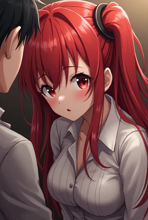  anime girl with red hair being penetrated by a boy