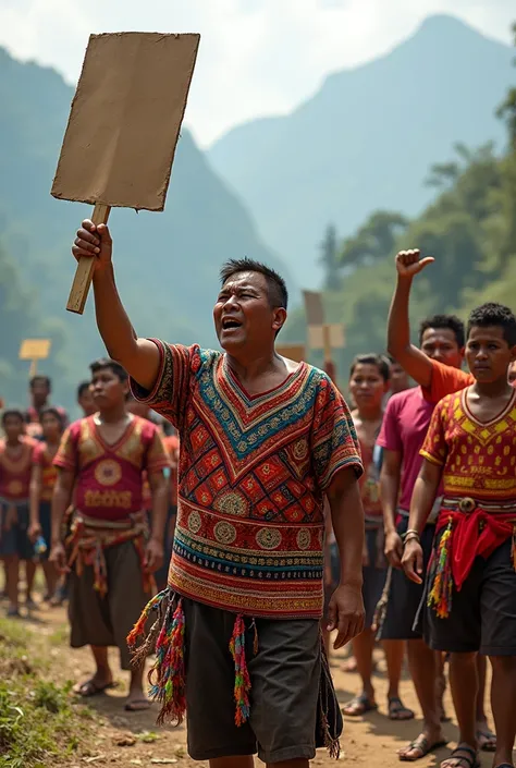 Hill tribe people are protesting. They wear shirt