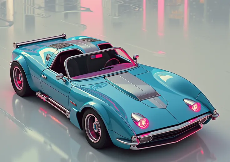 Sport Car, aesthetic, in vivid hues of pink, purple, and blue. The image is highly detailed with dramatic lighting, creating a sense of speed and motion. The artwork has a vaporwave vibe, combining retro and futuristic elements with bold, electric colors a...