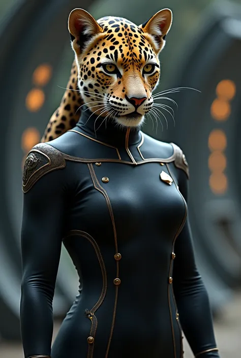 woman with leopard head wearing starfleet uniform