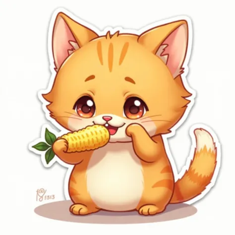 I want a sticker，There is a little orange cat on it，Have a meal