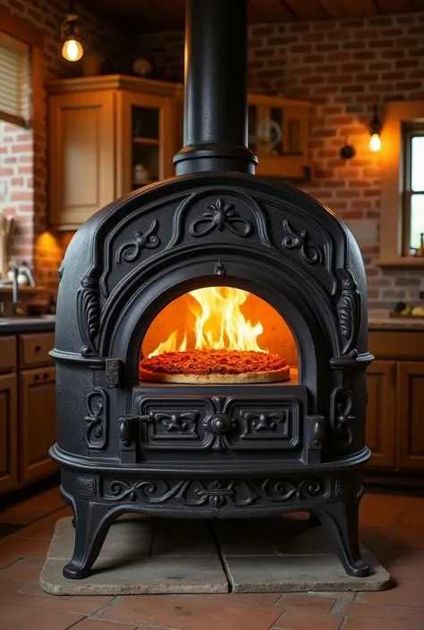 Wood burning stove with pizza oven