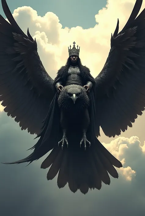 Black skin king set on a black  flying eagle