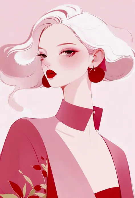 painting of a woman with a pink dress and red lips, rossdraws pastel vibrant, inspired by james jean, loish |, loish art style, ...