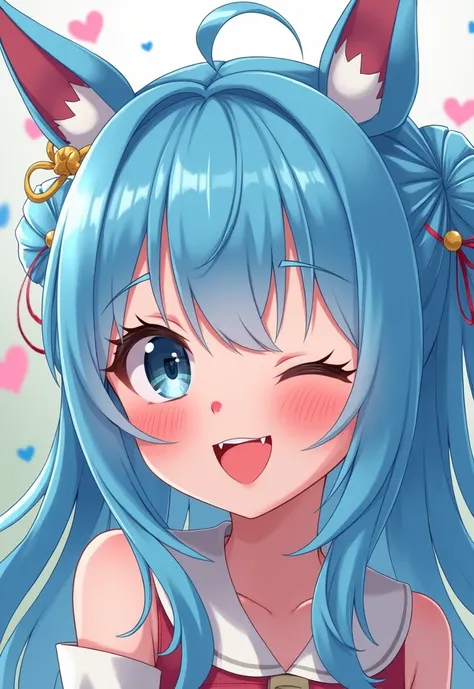 Best Quality, Best Quality, High resolution,One girl, solo, Sparkle Effect, anime風, anime, bangs, Blue Hair/Light blue hair, Ahoge, Bangs, Bun Hair, Straight Hair, Hair that can&#39;t be tied up, Fake Animal Ears, smile, Nose bright red, Droopy eyes, Red f...