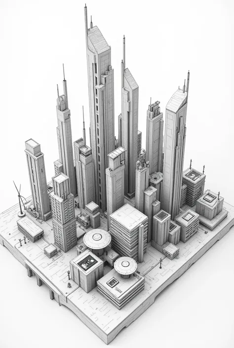 Solar powered city model pencil drawing