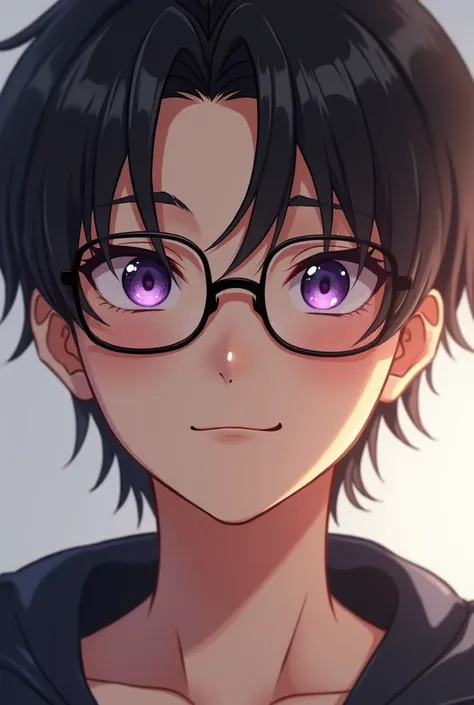 A handsome boy . Wearing glasses and smiling. Have a very fascinating eyes.Smile, Purple Eyes, Light Smile, 