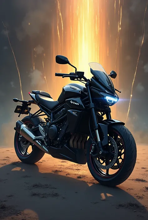 create an image of a black Titan 160 Motorcycle, with details in the painting as if they were rays