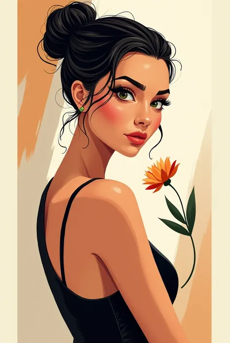 Victor Nye&#39;s style, Beautiful woman, Beautiful details, Simple, Modern, advanced, Color blocking, flower, Black, White, Illustration, vitality, Pixar