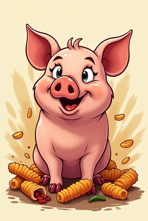 Generate a logo of an old Disney-style cartoon pig that says Tito&#39;s Chicharrones, with carnitas and chicharrones around it and you can savor them 