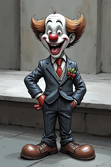 Draw only the clown you see in the image with other nicer clothes posing for a business card 