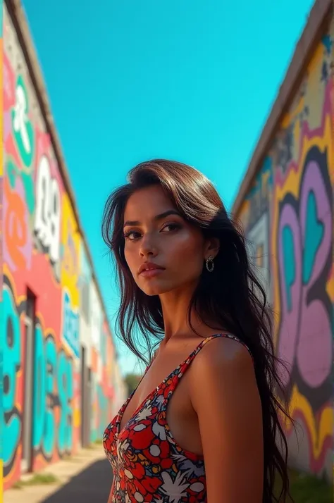 Name Fernanda Braga with graffiti on a wall and beautiful blue sky background