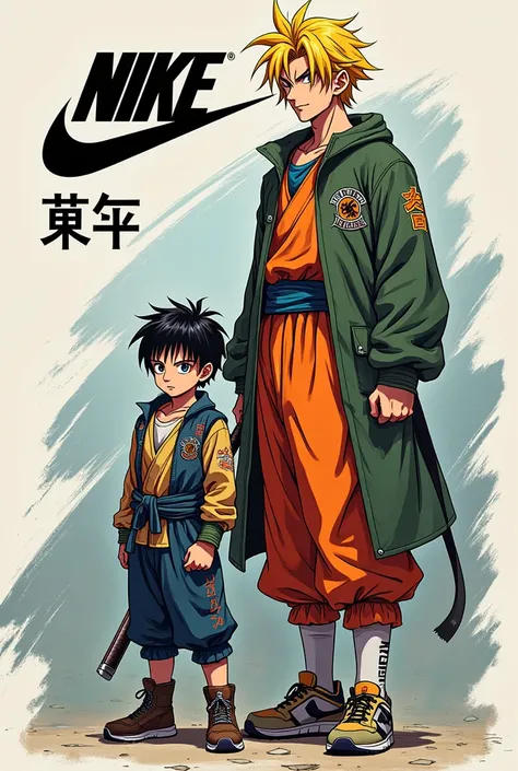 Child Trunks next to Zenitsu Agatsuma demon slayer with a TDN logo and the Nike symbol