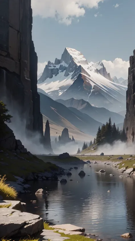 There is a mountain through which a river flows, Unreal Engine 5 environment, Advanced Rendering in Unreal Engine 5, Unreal Engine 5 HDR, HDR Rendering in Unreal Engine 5, Unreal Engine 5 4K UHD images, Unreal Engine 5 Quality Rendering, Unreal Engine 5 Re...