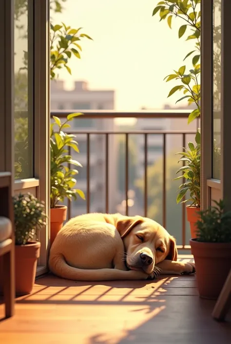 Dog taking a nap on balcony