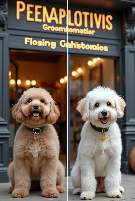 Maruthi Pet Grooming Center (Bold, eye-catching font)
[Middle Section: Tagline]

"Transform Your Pets Look!"
[Images: Side by Side]

Picture of a well-groomed dog 