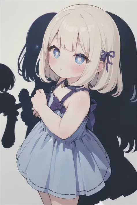 One girl,princess, (Light blonde hair), Light blue eyes, Short Bob , Shiny Hair, Wavy Hair, Full Face Blush:is,Heart-shaped pupils,baby face , in the eye, Head Ribbon ,star ribbon , Ruffled Dress,Long skirt,,Adorable,Angelic,Idol (((item: star), shadow:1.5