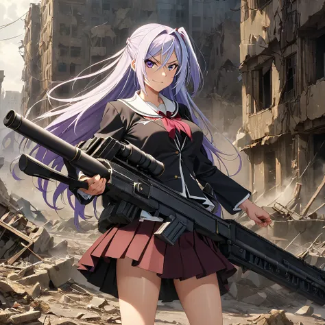 ((Heavily Armed High School Girl PLAMAX HH-01 Ichi: 1.5)), (Excellent: 1.2), (High Quality: 1.4), (8K), (16K), (8K Ultra High Resolution: 1.4), (Sharp Contours: 1.3), (Vivid Colors: 1.3), (Teenage Beauty: 1.3), Silvery White Hair, (Ultra-Detailed Gear), Co...