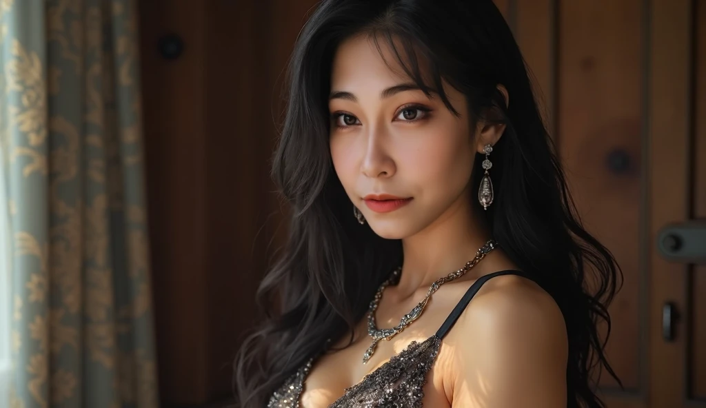 high_quality  korean-mature korean-milf koreanface 50-year-old pretty reaveling denmi Low Waist Sexy shorts sexy tighttop long hair realsticface high_resolution blackeyes huge breasts smallnipple reapstic high perfectbody tabard applying_makeup eyeshadow l...