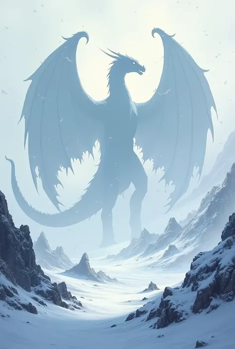 cover for session 0 of a tabletop rpg. Title of the adventure is "Dragon&#39;s Peak". The environment is freezing. And only the shadow of a dragon appears
