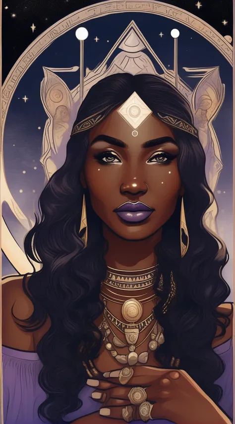 a close up of a person holding the moon, darkskin, priestess, wiccan, moon goddess, high priestess, hecate, tarot card art, arcane tarot, wicca, high priestess tarot card, tarot art, lunar goddess, hecate goddess, the high priestess, jen bartel, sorceress