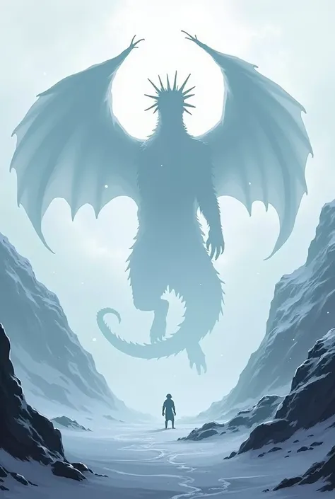 cover for session 0 of a tabletop rpg. Title of the adventure is "Dragon&#39;s Peak". The environment is freezing. And only the shadow of a dragon appears
