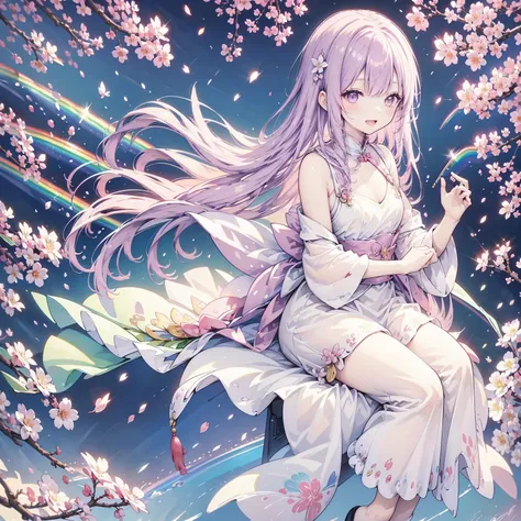 cherry blossoms、Cherry blossoms in full bloom、fairy girl、little fairy、rainbow fairy wings、flying、use magic、magic circle、cherry blossomsを咲かせる、((cherry blossomsの木))、fantastic park、Chinese style、falling petals、dynamic angle,cinematic,masterpiece,best quality,...