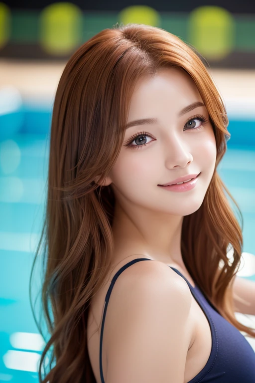 Beautiful Redhead, Very cute face, 4K resolution, Alone:1, throw, Beautiful thick thighs, Sunny city background, (Cheerleader), abdomen, One very cute girl、Face close-up、
Huge 、Long brown hair、Shiny, Oily skin、Glowing Skin、Indoor competition pool、White ski...