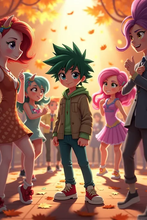 Taking a photo of izuku with mlp equestria girls at the autumn dance