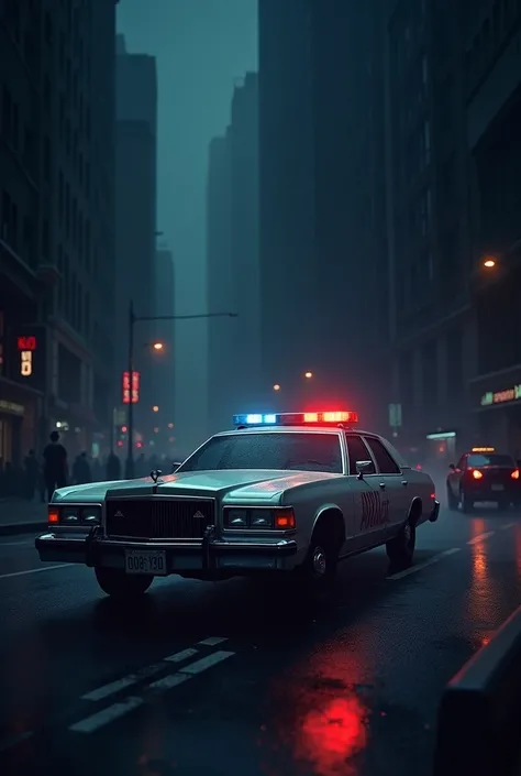 Make me a picture of a patrol car and add the whisper in the night as a title at the top of the picture 