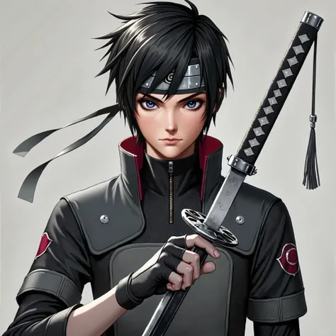 I want you to use this character as a base, that looks just like him, I want a picture with him with the sharingan with a tomoe activated , one with mangakyo sharingan activated and with a red Susanoo on the body and one without the sharingan. Obs: eye wit...