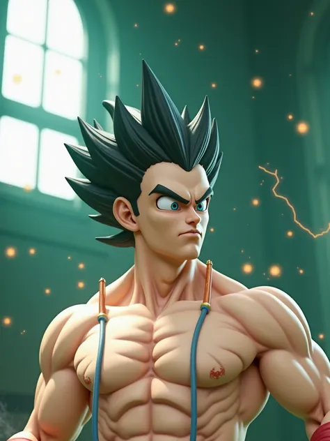 Make him have Goku&#39;s powers and clothes, that he has black hair and great muscles. With a lot of aura and energy