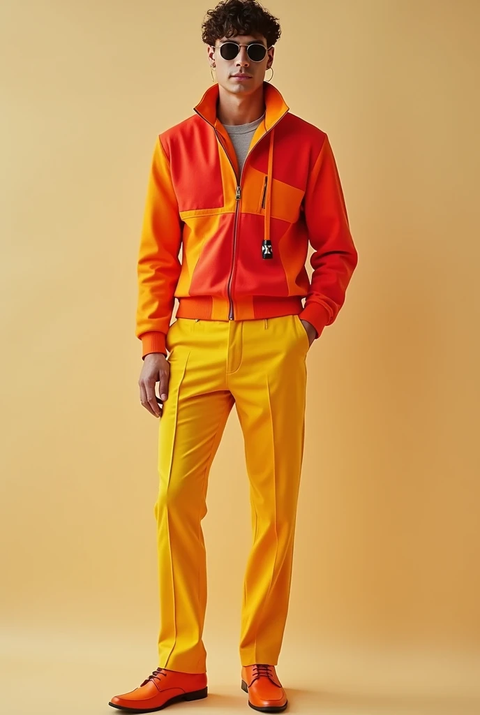 Cool Men&#39;s Coordination Example: Orange、yellow、Looks featuring red