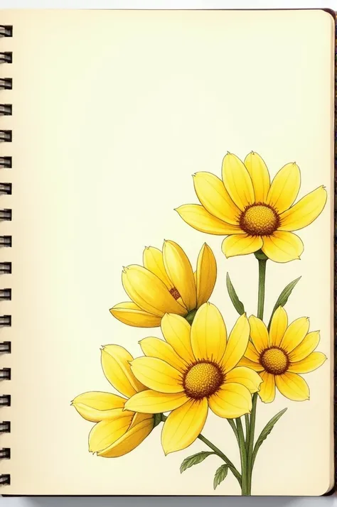 Yellow flowers drawn in a notebook 