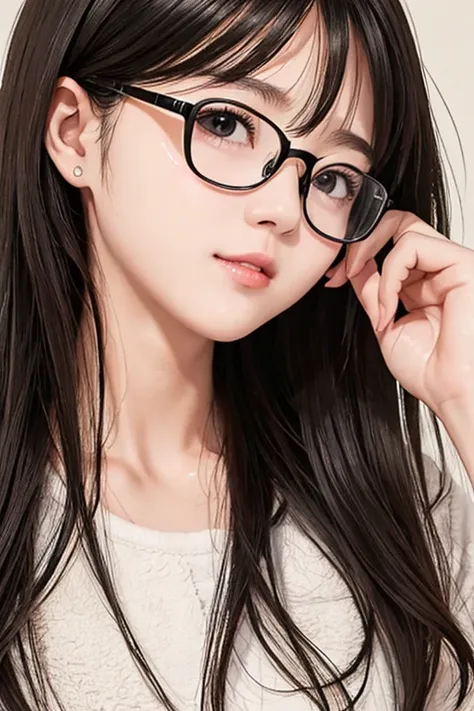 best quality、masterpiece、high sensitivity、high resolution、detailed description、delicate facial depiction、slender women、glasses、w...