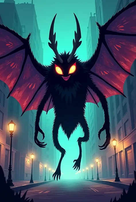 create a mothman character in the cartoon style of (Hazbin Hotel:2.0), (helluva boss:2.0)