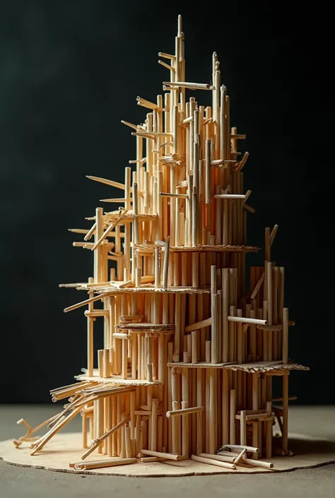 Super realistic illustration, Detailed Fantasy art, Miniature Architectural Design with only Matchsticks