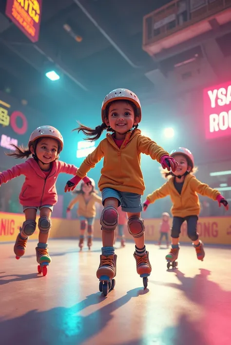 Boys and girls playing roller skating and promoting  Khajura skate house