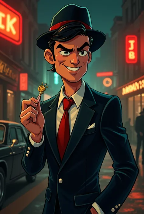 A young mafioso in a cartoon, from the 60s