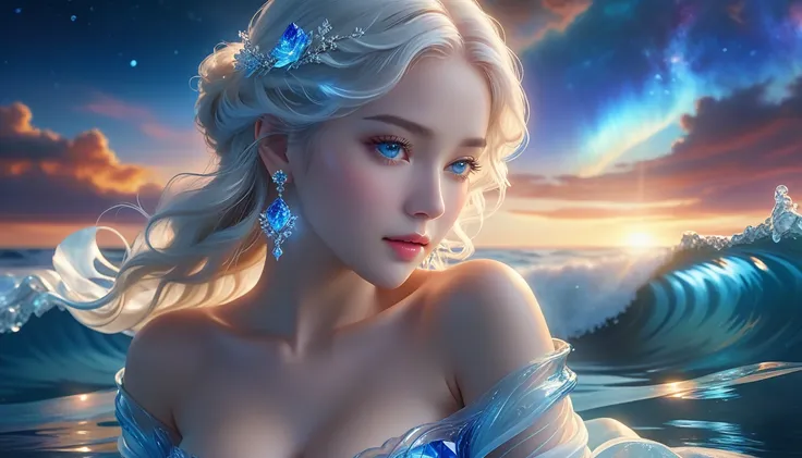 A Visual Marvel In 32K Resolution, Flawless Quality, Precision Detailing, Official Artwork, High-Resolution 32K Design, Captivating Cinematic Lighting, Graceful And Elegant, With Astonishing Intricacies. A Girl Figure With Glowing, Glassy Skin, An Icy Expr...