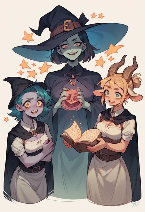 Three girls. Write a short story about a witch who uses magic to summon a zombie. The witch has a goat familiar that helps her with the ritual. The zombie is created from a dead girl and is now under the witchs control.