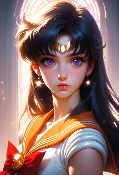 a highly detailed realistic of sailor venus, minako aino, in a dark fantasy movie setting, photorealistic, extremely detailed fa...