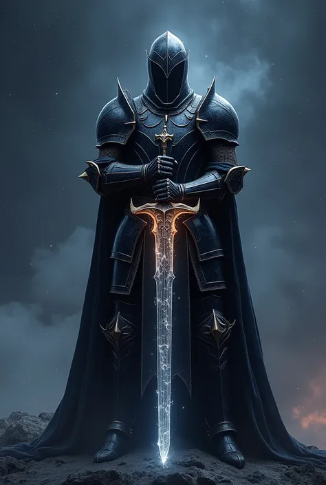 The star sword and it is held by a knight in black armor