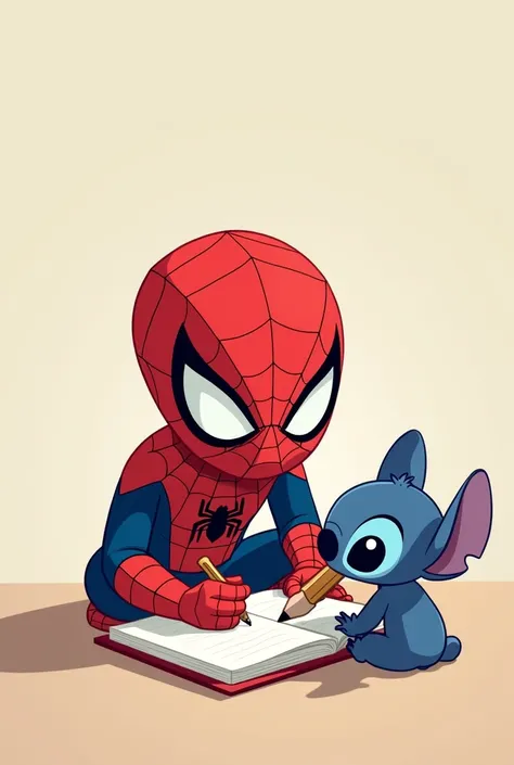 Animated Spiderman, writing in his diary with a pencil from the head of stich, more chicony flat the drawing More lively and flat the drawing Simpler and that the pencil is stitched