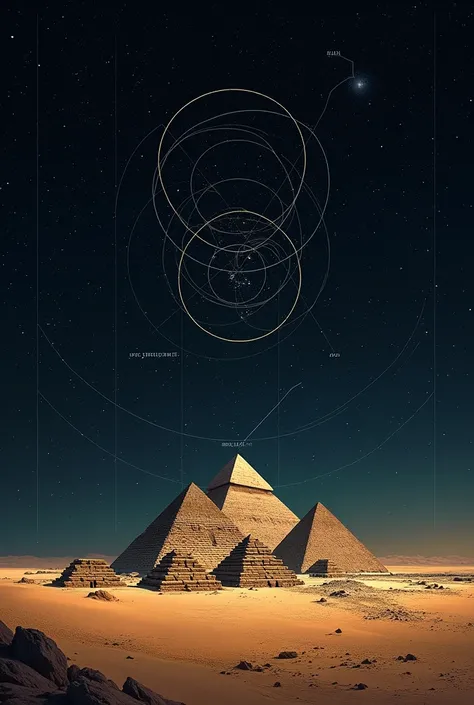 A chart illustrating the precise alignment of the pyramids with the stars, showing imaginary lines connecting points