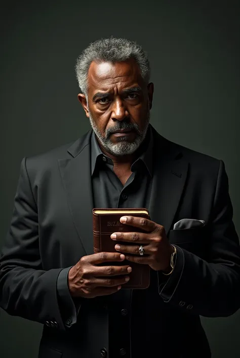 a black man inspired by actor Giancarlo Esposito. He holds a bible