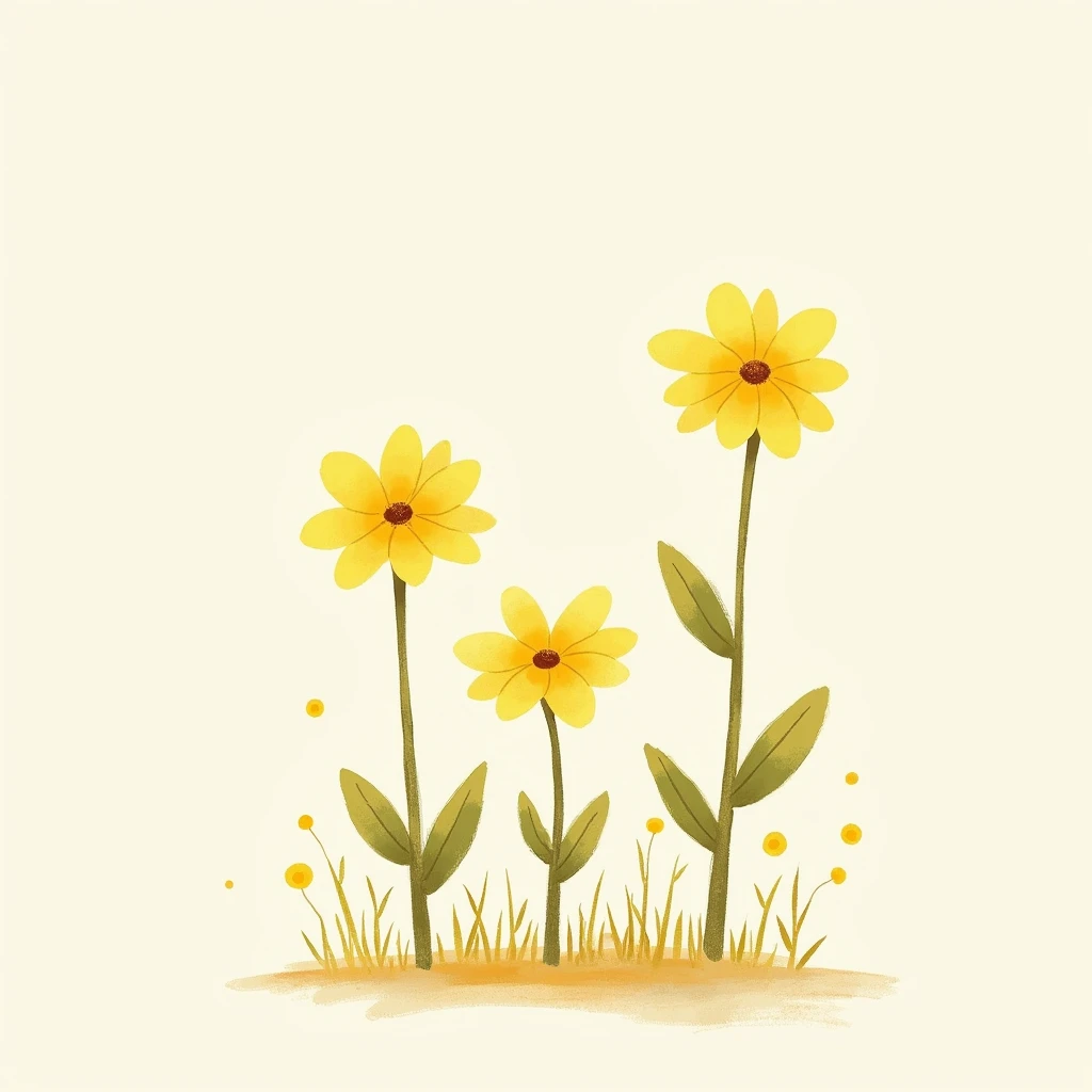 Make a drawing of some very, very simple yellow flowers for September 21st. Simpler, as if done by a slightly more detailed apprentice draftsman slightly more detailed 