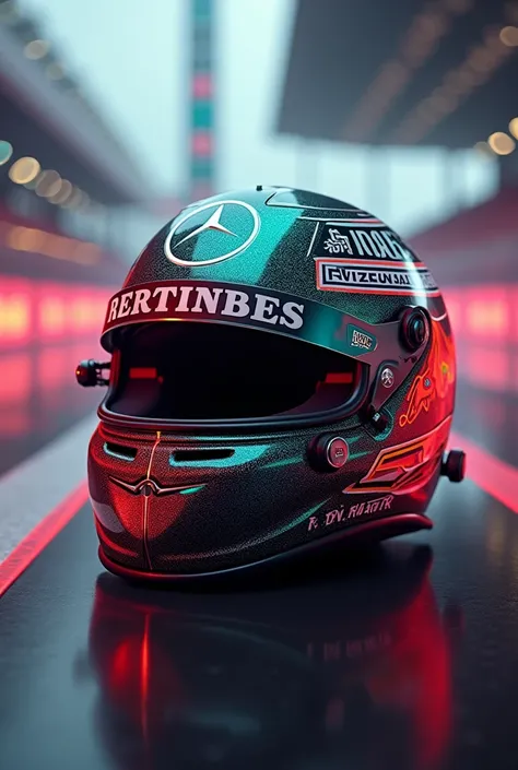 Create a hyperrealistic Lewis Hamilton helmet
