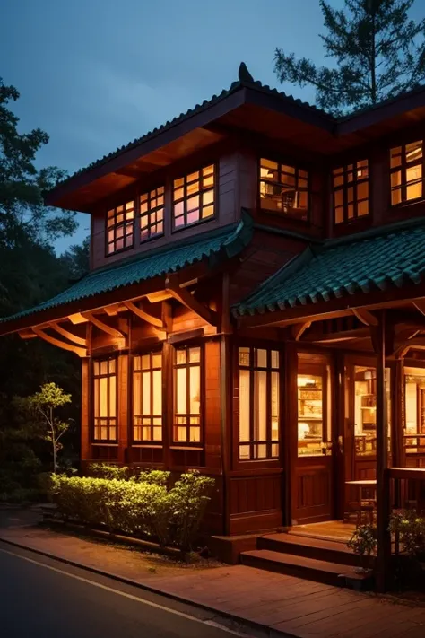 A restaurant in the forest The restaurant is made of red bricks.、A photo of the exterior, which is impressive but somewhat eerie